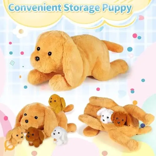KMUYSL Puppy Stuffed Animals Toys for Ages 0 1 2 3 4 5 6 7 8+ Years Old Kids - Mommy Dog with 4 Baby Puppies in Her Tummy, Idea Xmas Birthday Gifts for Baby, Toddler, Girls, Boys - 2
