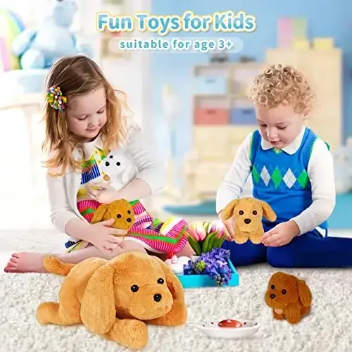 KMUYSL Puppy Stuffed Animals Toys for Ages 0 1 2 3 4 5 6 7 8+ Years Old Kids - Mommy Dog with 4 Baby Puppies in Her Tummy, Idea Xmas Birthday Gifts for Baby, Toddler, Girls, Boys - 3