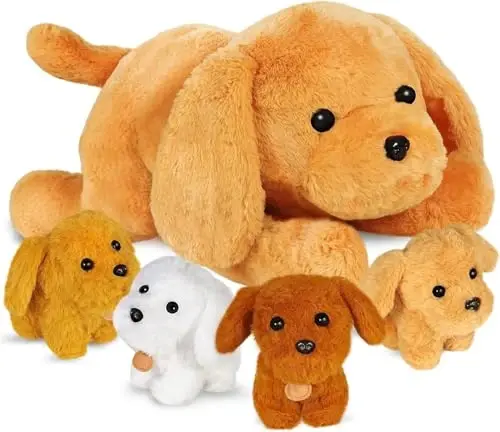 KMUYSL Puppy Stuffed Animals Toys for Ages 0 1 2 3 4 5 6 7 8+ Years Old Kids - Mommy Dog with 4 Baby Puppies in Her Tummy, Idea Xmas Birthday Gifts for Baby, Toddler, Girls, Boys - 1