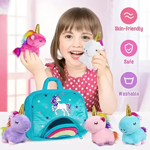 KMUYSL Toys for 18 Months+ Year Old Girls, Plush Stuffed Animal with 5 Unicorn Babies in Plush Bag Toy, Soft Plush Toys Set, Christmas Birthday Gifts for 2 3 4 5 6 7 8 Girls Boys Baby, Toddler, Kids - 3