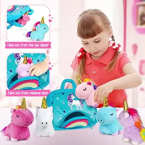 KMUYSL Toys for 18 Months+ Year Old Girls, Plush Stuffed Animal with 5 Unicorn Babies in Plush Bag Toy, Soft Plush Toys Set, Christmas Birthday Gifts for 2 3 4 5 6 7 8 Girls Boys Baby, Toddler, Kids - 4