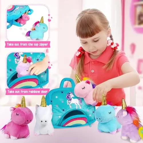 KMUYSL Toys for 18 Months+ Year Old Girls, Plush Stuffed Animal with 5 Unicorn Babies in Plush Bag Toy, Soft Plush Toys Set, Christmas Birthday Gifts for 2 3 4 5 6 7 8 Girls Boys Baby, Toddler, Kids - 4