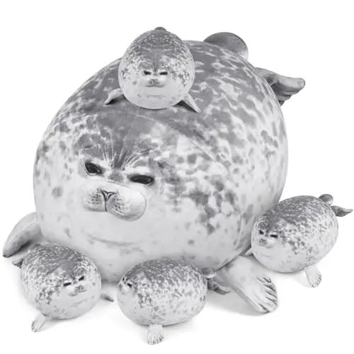 KMUYSL Toys for Ages 0 1 2 3 4 5 6 7 8+ Years - Plush Mommy Stuffed Animal with 4 Babies in Her Tummy, Soft Plush Toys Set, Christmas Birthday Gifts for Girls Boys Baby, Toddler, Kids (Seal Toys) - KMUYSL