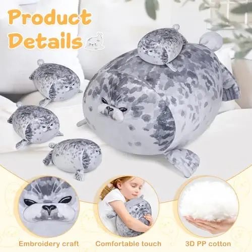 KMUYSL Toys for Ages 0 1 2 3 4 5 6 7 8+ Years - Plush Mommy Stuffed Animal with 4 Babies in Her Tummy, Soft Plush Toys Set, Christmas Birthday Gifts for Girls Boys Baby, Toddler, Kids (Seal Toys) - 5