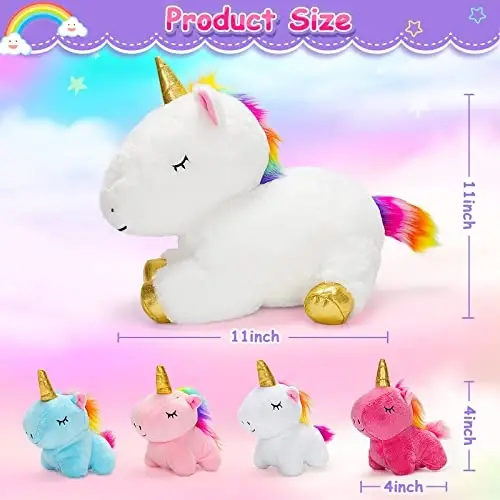 KMUYSL Toys for Girls Ages 3 4 5 6 7 8+ Years - Unicorn Mommy Stuffed Animal with 4 Baby Unicorns in Her Tummy, Soft Unicorn Plush Toys Set, Christmas Birthday Gifts for Baby, Toddler, Kids - 4