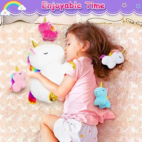 KMUYSL Toys for Girls Ages 3 4 5 6 7 8+ Years - Unicorn Mommy Stuffed Animal with 4 Baby Unicorns in Her Tummy, Soft Unicorn Plush Toys Set, Christmas Birthday Gifts for Baby, Toddler, Kids - 5