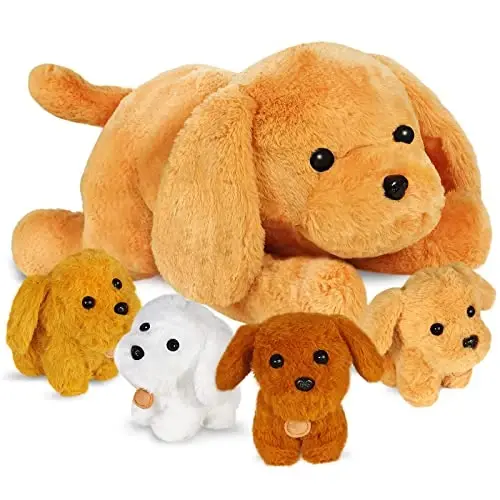 KMUYSL Puppy Stuffed Animals Toys for Ages 0 1 2 3 4 5 6 7 8+ Years Old Kids - Mommy Dog with 4 Baby Puppies in Her Tummy, Idea Xmas Birthday Gifts for Baby, Toddler, Girls, Boys - 1