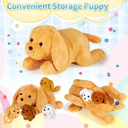 KMUYSL Puppy Stuffed Animals Toys for Ages 0 1 2 3 4 5 6 7 8+ Years Old Kids - Mommy Dog with 4 Baby Puppies in Her Tummy, Idea Xmas Birthday Gifts for Baby, Toddler, Girls, Boys - 2