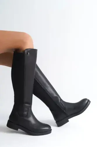 Knee-high neoprene boots - black - MİSSJENY (1)