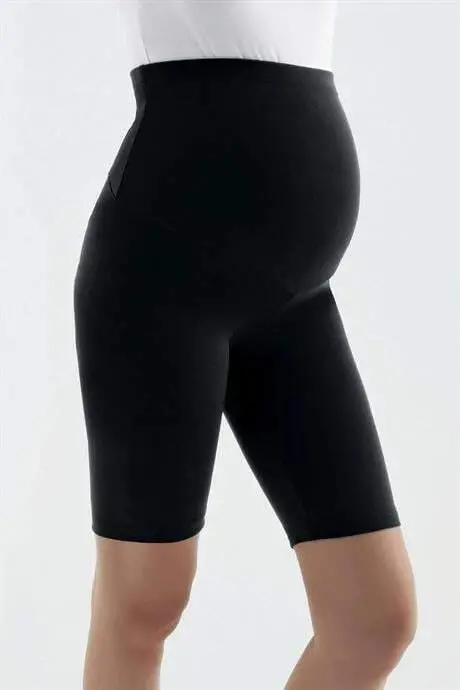 Knee-Length Biker Flexible Adjustable Waist Short Maternity Leggings Black - BÜYÜKBEDENIZ