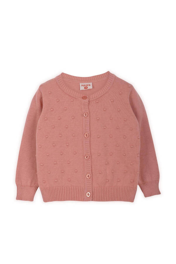 Knit Baby Girl Cardigan with Pompom Salmon - 1