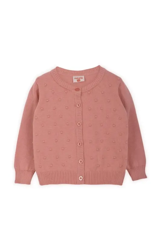 Knit Baby Girl Cardigan with Pompom Salmon - 2