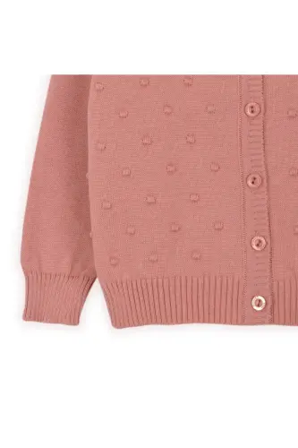 Knit Baby Girl Cardigan with Pompom Salmon - 3