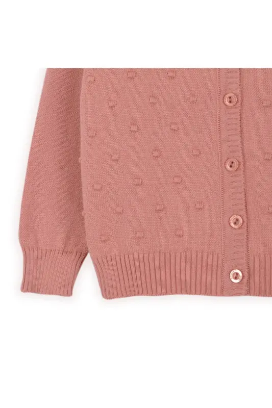 Knit Baby Girl Cardigan with Pompom Salmon - 3