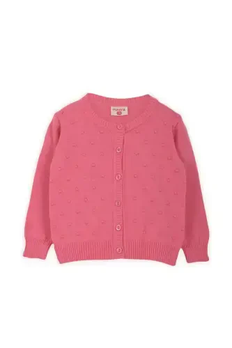 Knit Baby Girl Poncho with Pompoms Fuchsia - MINORA (1)