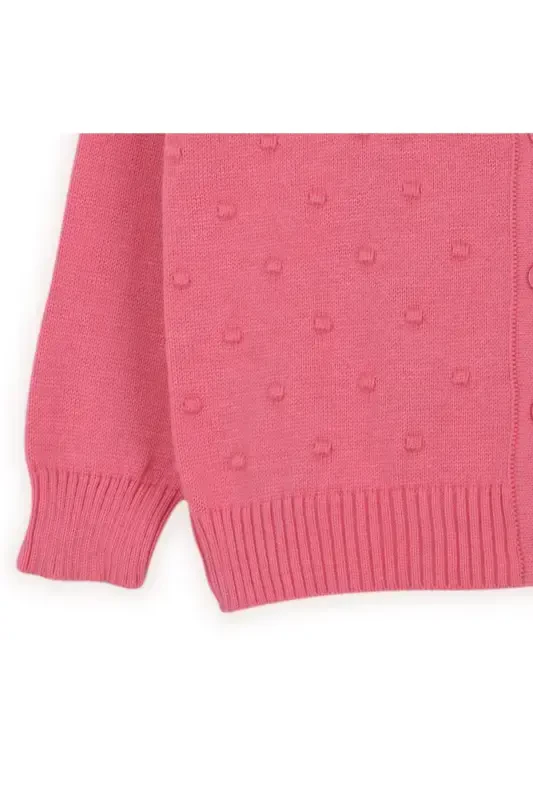 Knit Baby Girl Poncho with Pompoms Fuchsia - 3