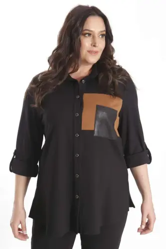 Knit Black Shirt with Suede Detail in Plus Size - 6