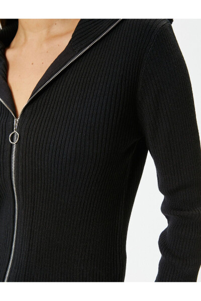 Knit Cardigan with Stand Collar, Zipper and Cashmere Slim Fit - 5