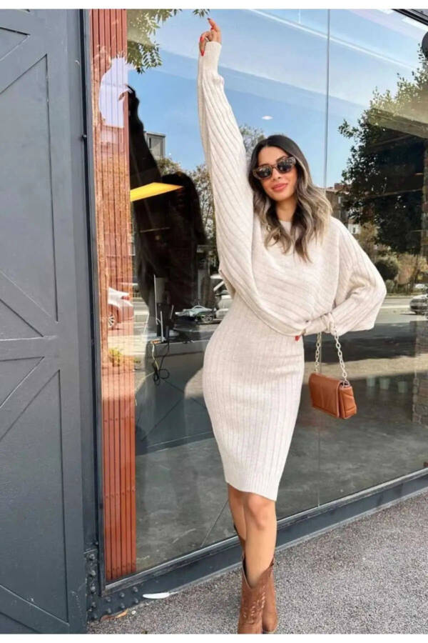 Knit Cream Dress Cardigan 2 Piece Set - 2