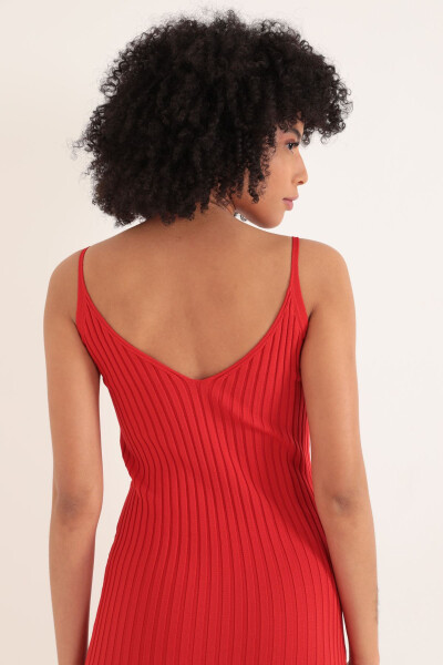 Knit Fabric Brooch Midi Women's Dress - Red - 1