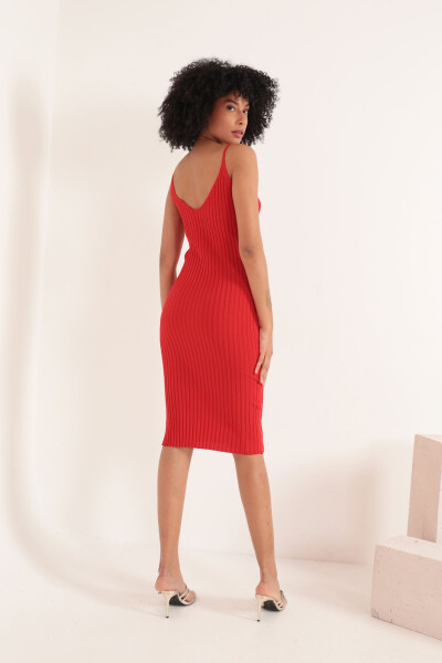 Knit Fabric Brooch Midi Women's Dress - Red - 4