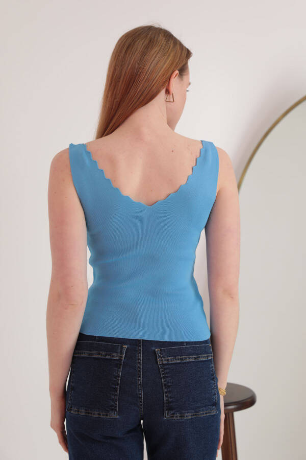 Knit Fabric Ladder Collar Women's Blouse - Indigo - 7