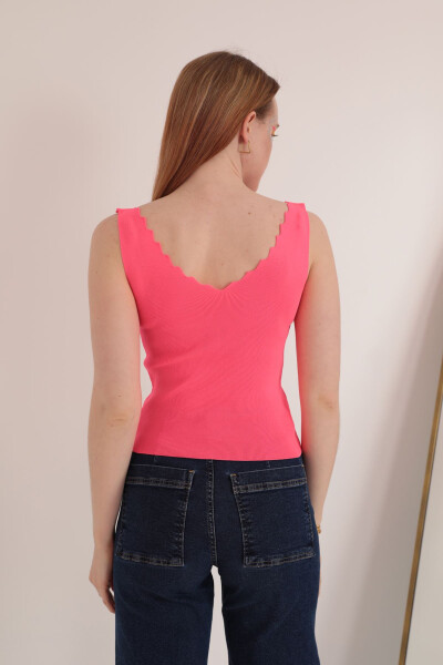 Knit Fabric Ladder Neck Women's Blouse - Neon Fuchsia - 6