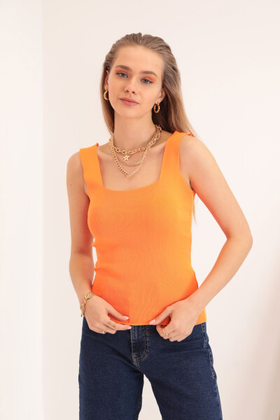 Knit Fabric Square Neck Women's Blouse - Orange - 3