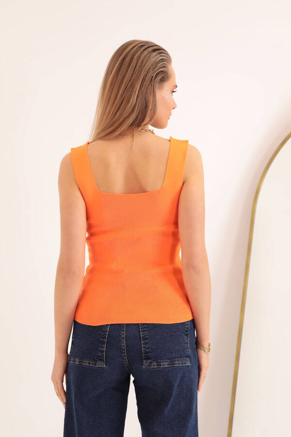 Knit Fabric Square Neck Women's Blouse - Orange - 8