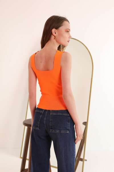 Knit Fabric Square Neck Women's Crop Top - Orange - 6