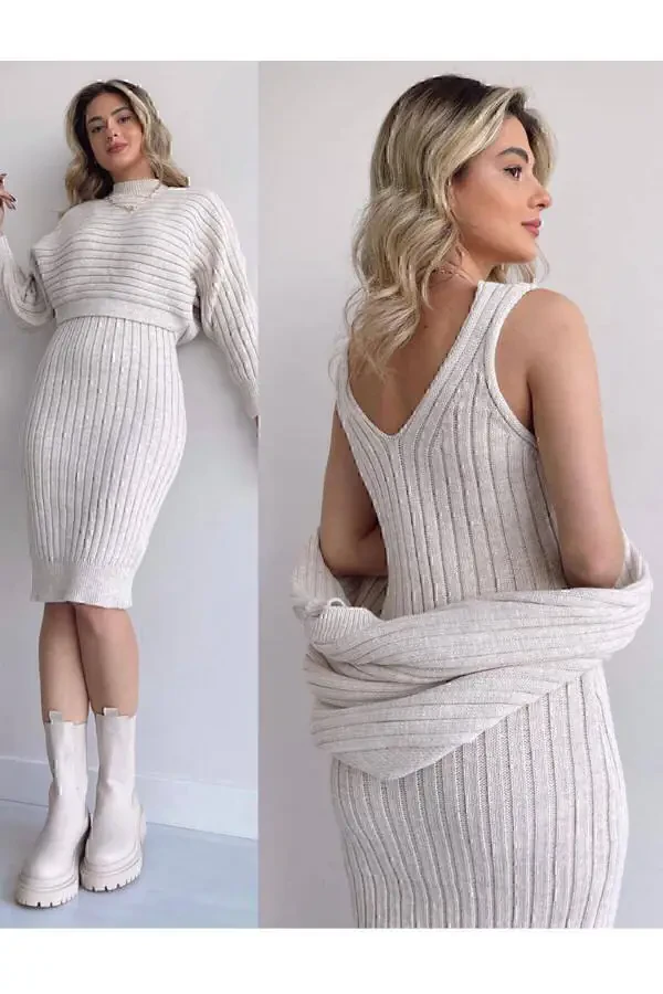 Knit fabric sweater dress 2-piece set - 1