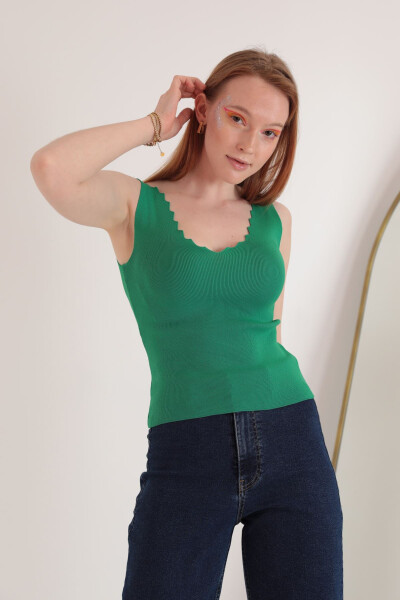 Knit Fabric V-Neck Women's Blouse - Green - 1