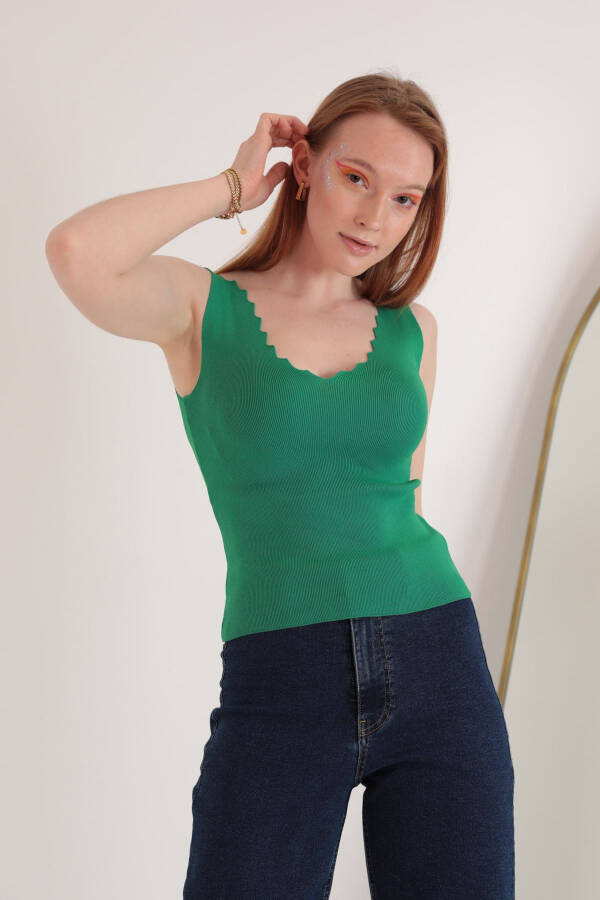 Knit Fabric V-Neck Women's Blouse - Green - 1