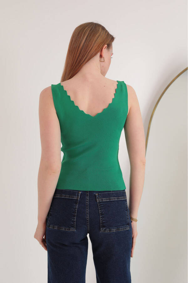 Knit Fabric V-Neck Women's Blouse - Green - 4