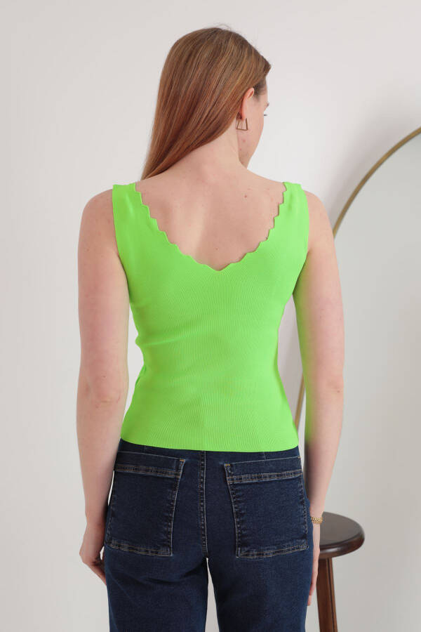 Knit Fabric V-Neck Women's Blouse - Neon Green - 3