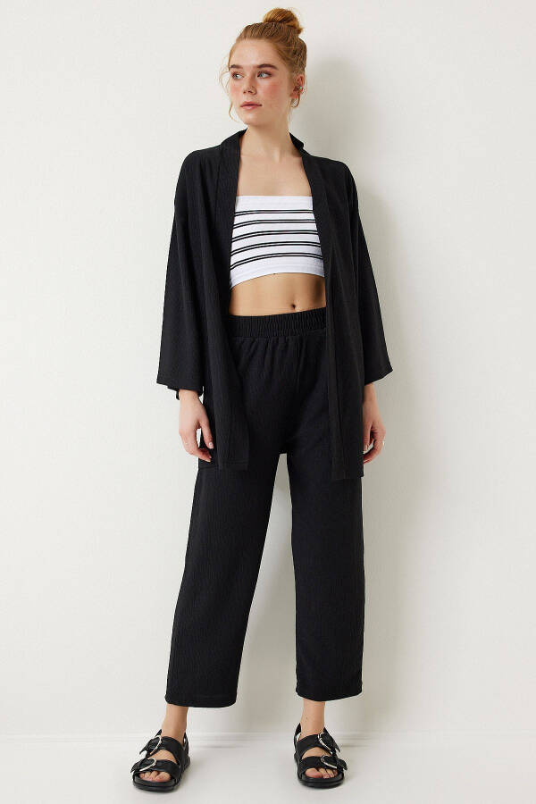 Knit Kimono Pants Set BLACK - 1