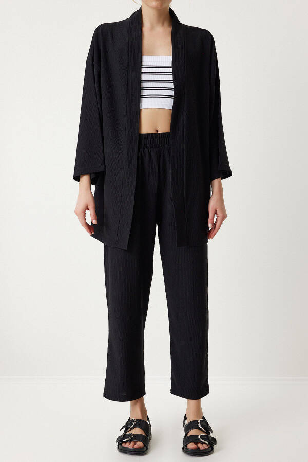 Knit Kimono Pants Set BLACK - 3