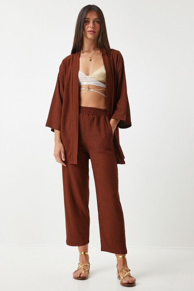 Knit Kimono Pants Set BROWN - 3