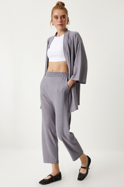 Knit Kimono Pants Set STONE GRAY - 1