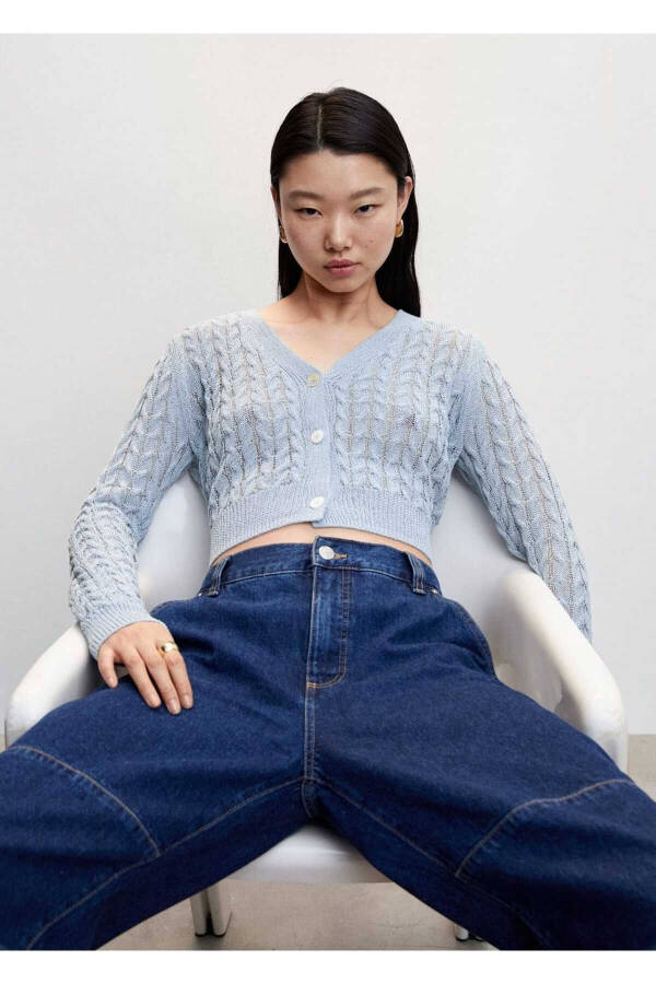 Knit Pattern Cropped Cardigan - 5