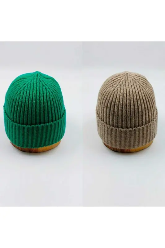 Knited Unisex Double Solid Beanie-EMERALD GREEN MINK - SOFT AKSESUAR