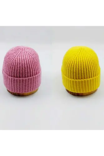 Knited Unisex Duo Solid Beanie-PINK YELLOW 