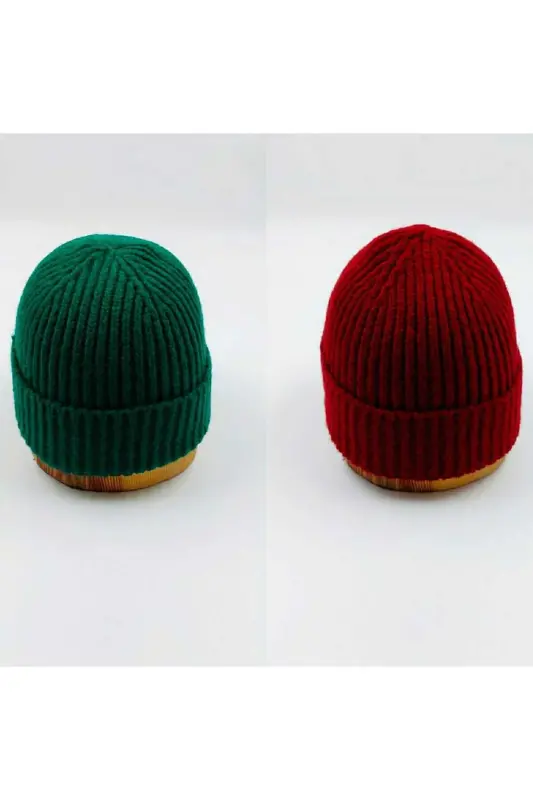 Knited Unisex Двойная однотонная шапка - ХАКИ ЗЕЛЕНЫЙ БОРДО - 2