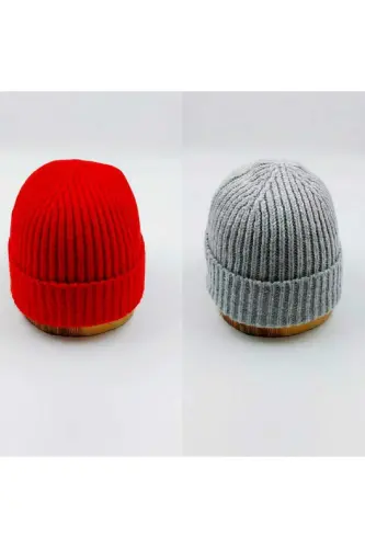 Knited Unisex Ikili Solid Bere-QIZIL OCH SERIY - 2