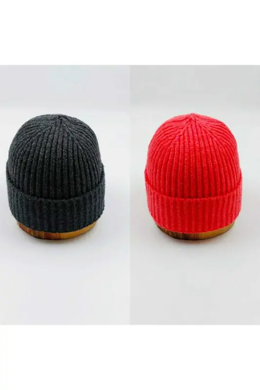 Knited Unisex Two-Piece Solid Beanie-DARK GRAY FUCHSIA PINK - 1