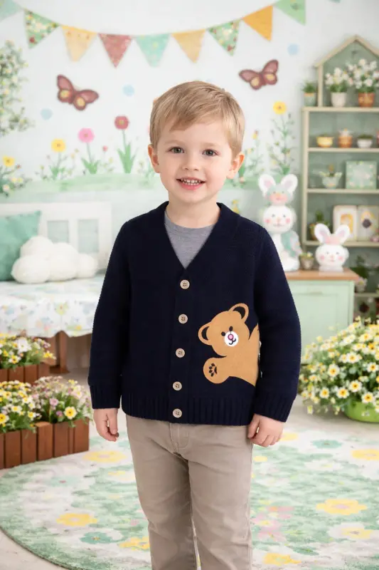 Knitted Baby Bear Buttoned Cardigan - Unisex for Boy and Girl - 1