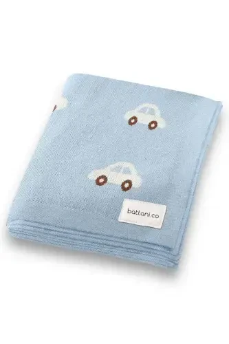 Knitted Baby Blanket 85cm X 85cm Car Dream Blue-Blue For Girl And Boy Baby - 1