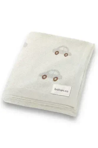 Knitted Baby Blanket 85cm X 85cm Car Dream Cream-Beige For Girl And Boy Baby - 1