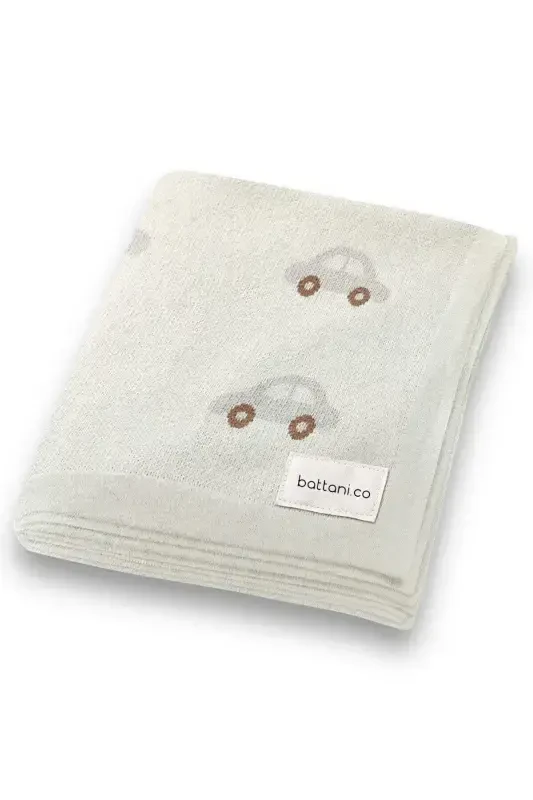 Knitted Baby Blanket 85cm X 85cm Car Dream Cream-Beige For Girl And Boy Baby - 1