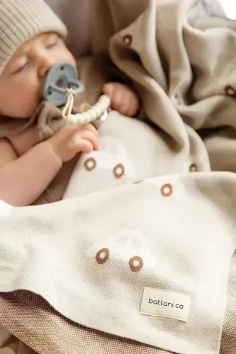 Knitted Baby Blanket 85cm X 85cm Car Dream Cream-Beige For Girl And Boy Baby - 6